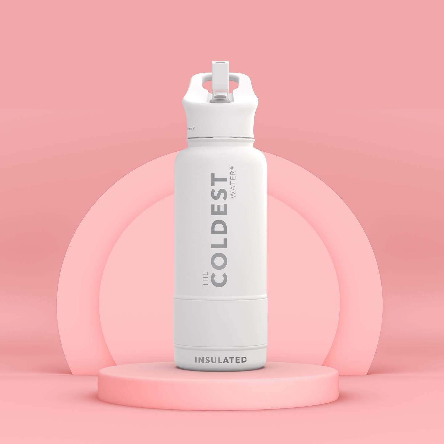 Coldest bottle on a pink podium display